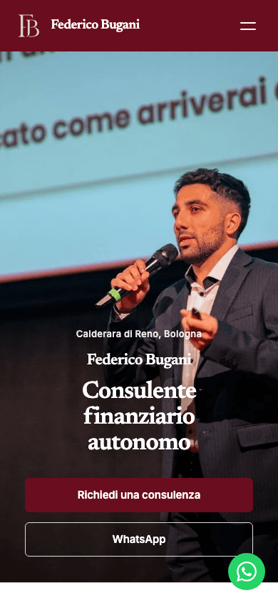 Versione mobile del sito realizzato per Federico Bugani